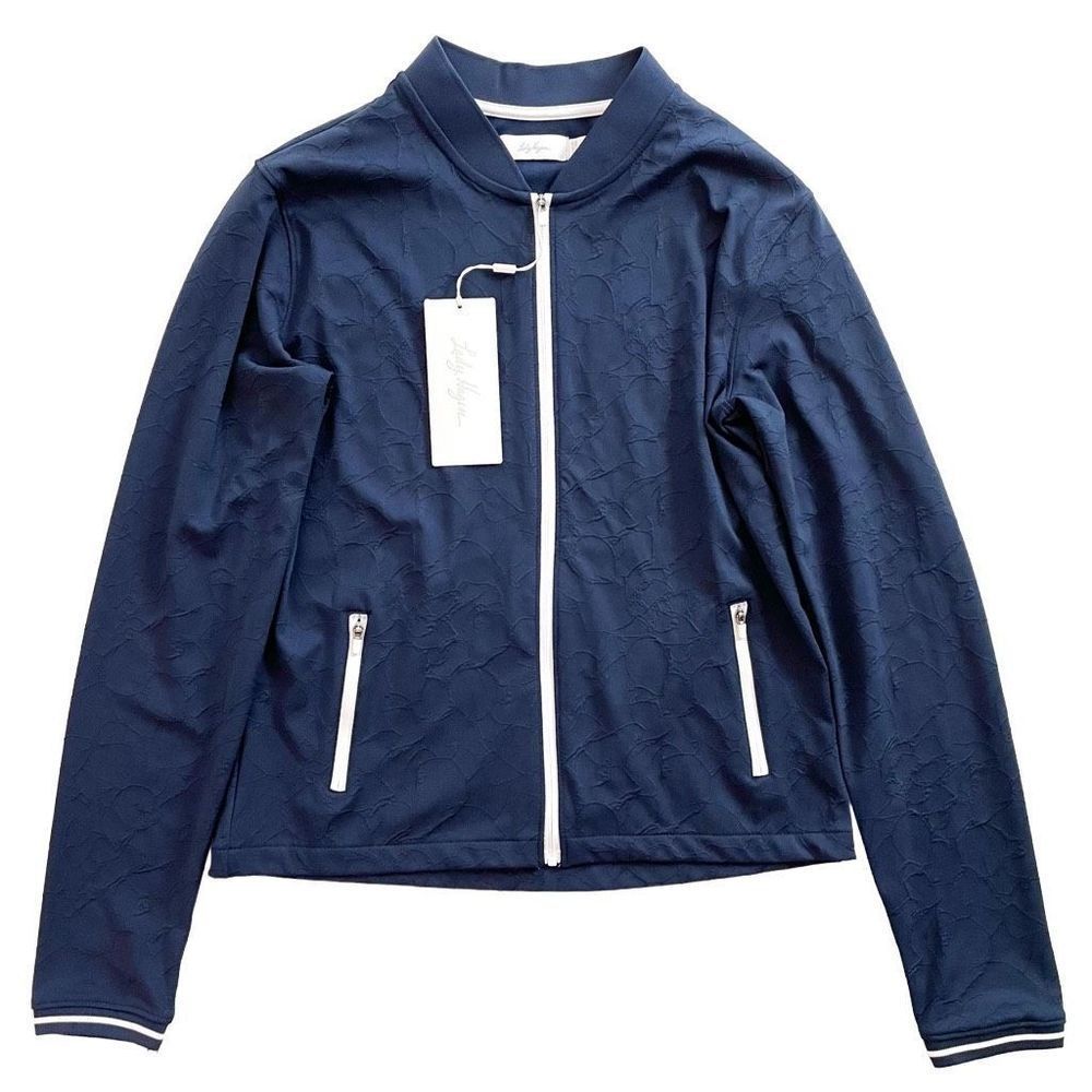 Lady Hagen Tranquil Texture Bomber Jacket Full Zip Navy Blue White S NWT